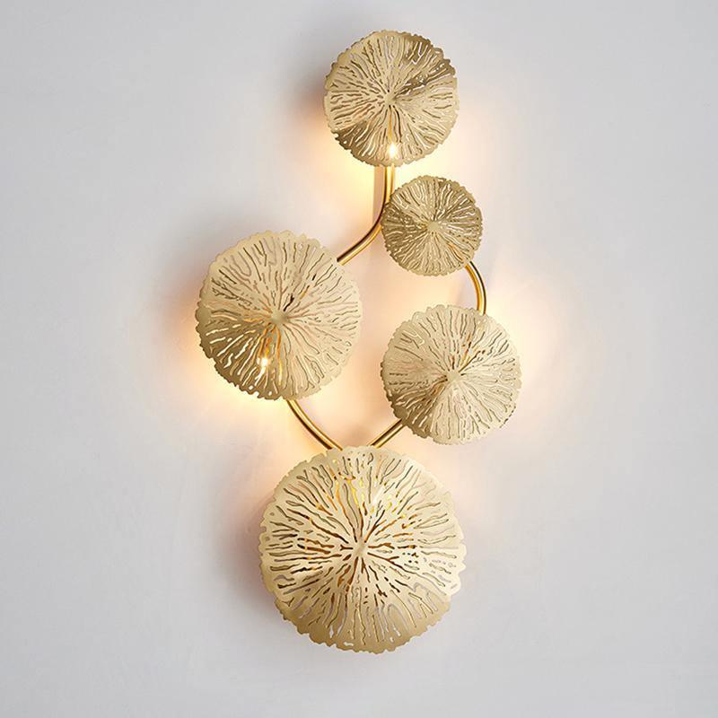Modern Gilded Lotus Leaf Wall Sconce Artistic Golden Stainless Steel LED Lighting Fixture