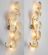 Modern Gilded Lotus Leaf Wall Sconce Artistic Golden Stainless Steel LED Lighting Fixture