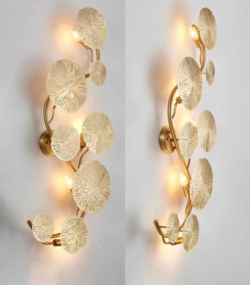 Modern Gilded Lotus Leaf Wall Sconce Artistic Golden Stainless Steel LED Lighting Fixture