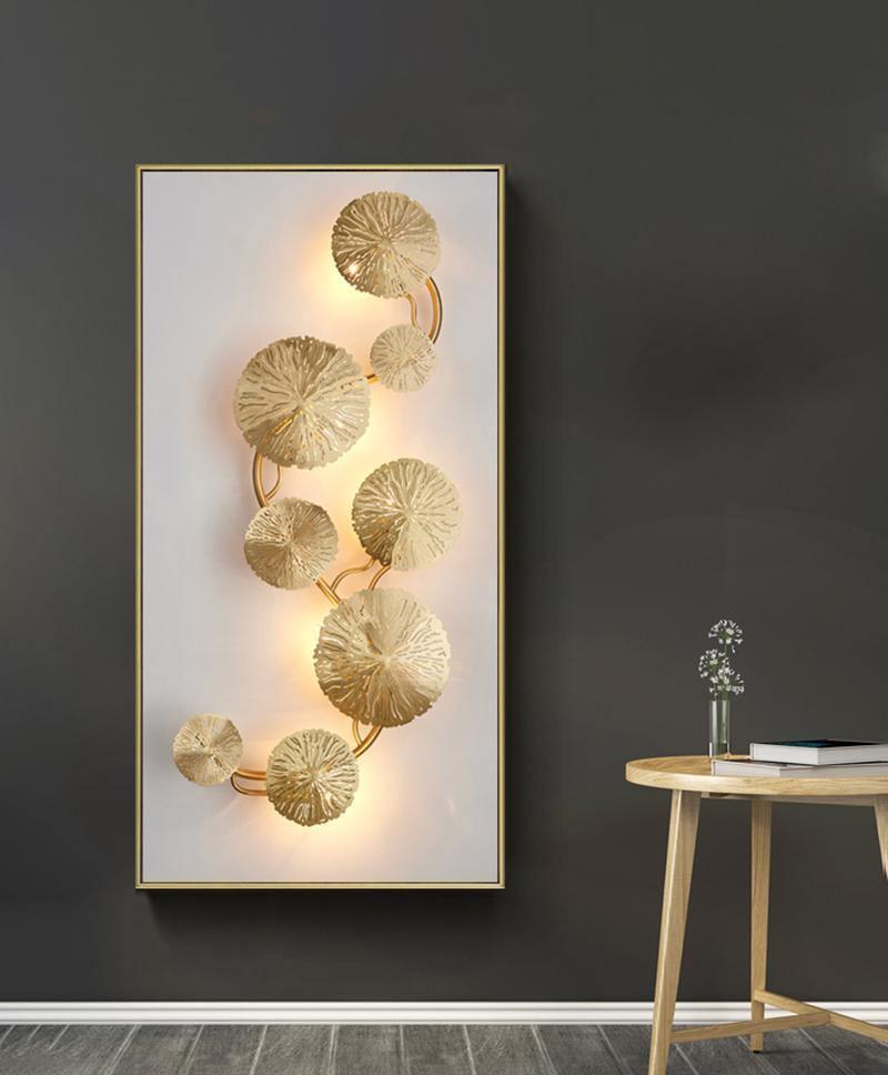 Modern Gilded Lotus Leaf Wall Sconce Artistic Golden Stainless Steel LED Lighting Fixture