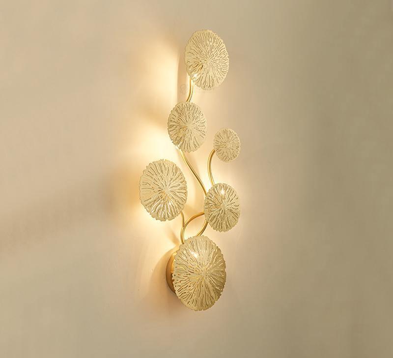 Modern Gilded Lotus Leaf Wall Sconce Artistic Golden Stainless Steel LED Lighting Fixture