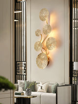 Modern Gilded Lotus Leaf Wall Sconce Artistic Golden Stainless Steel LED Lighting Fixture