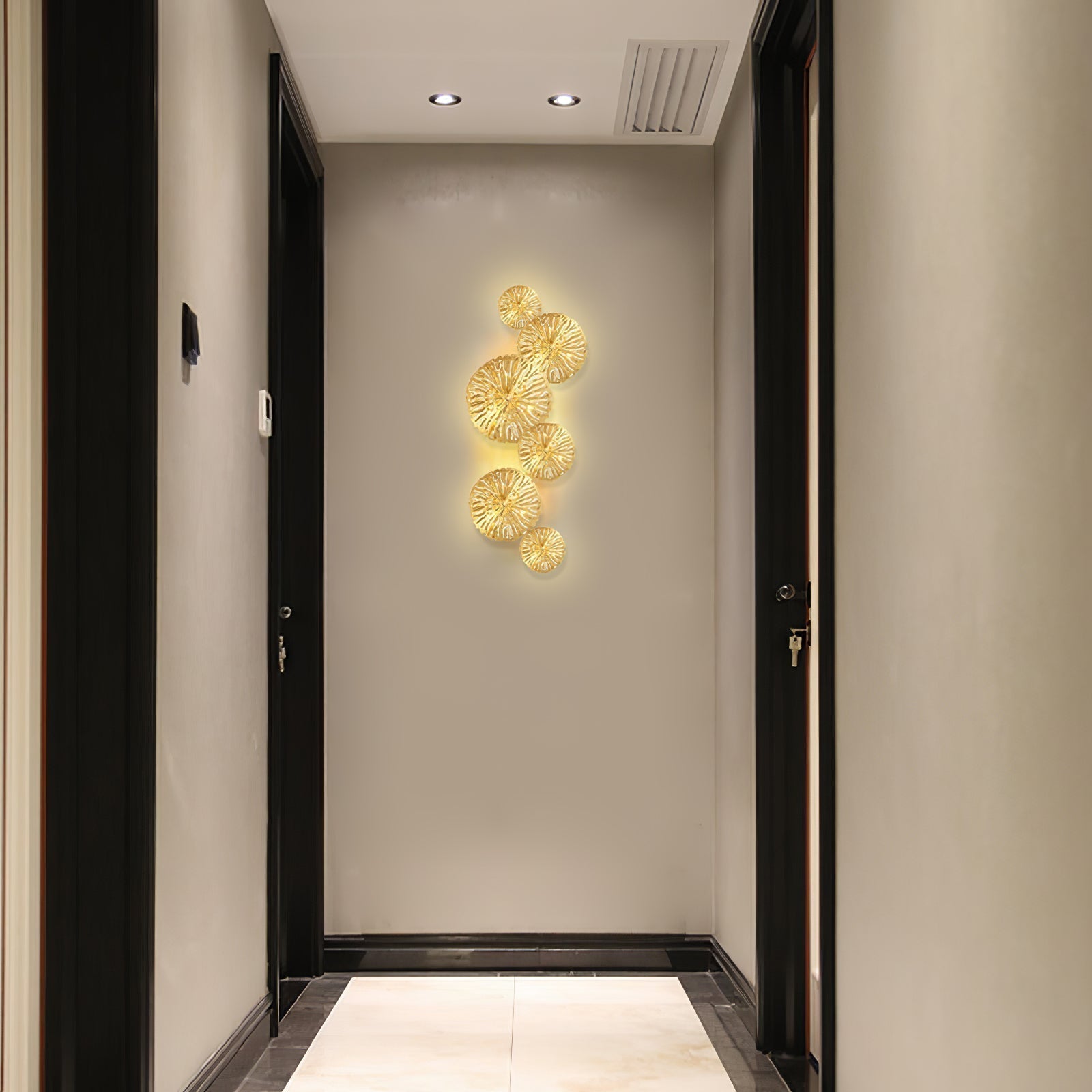 Modern Gilded Lotus Leaf Wall Sconce Artistic Golden Stainless Steel LED Lighting Fixture