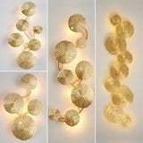 Modern Gilded Lotus Leaf Wall Sconce Artistic Golden Stainless Steel LED Lighting Fixture