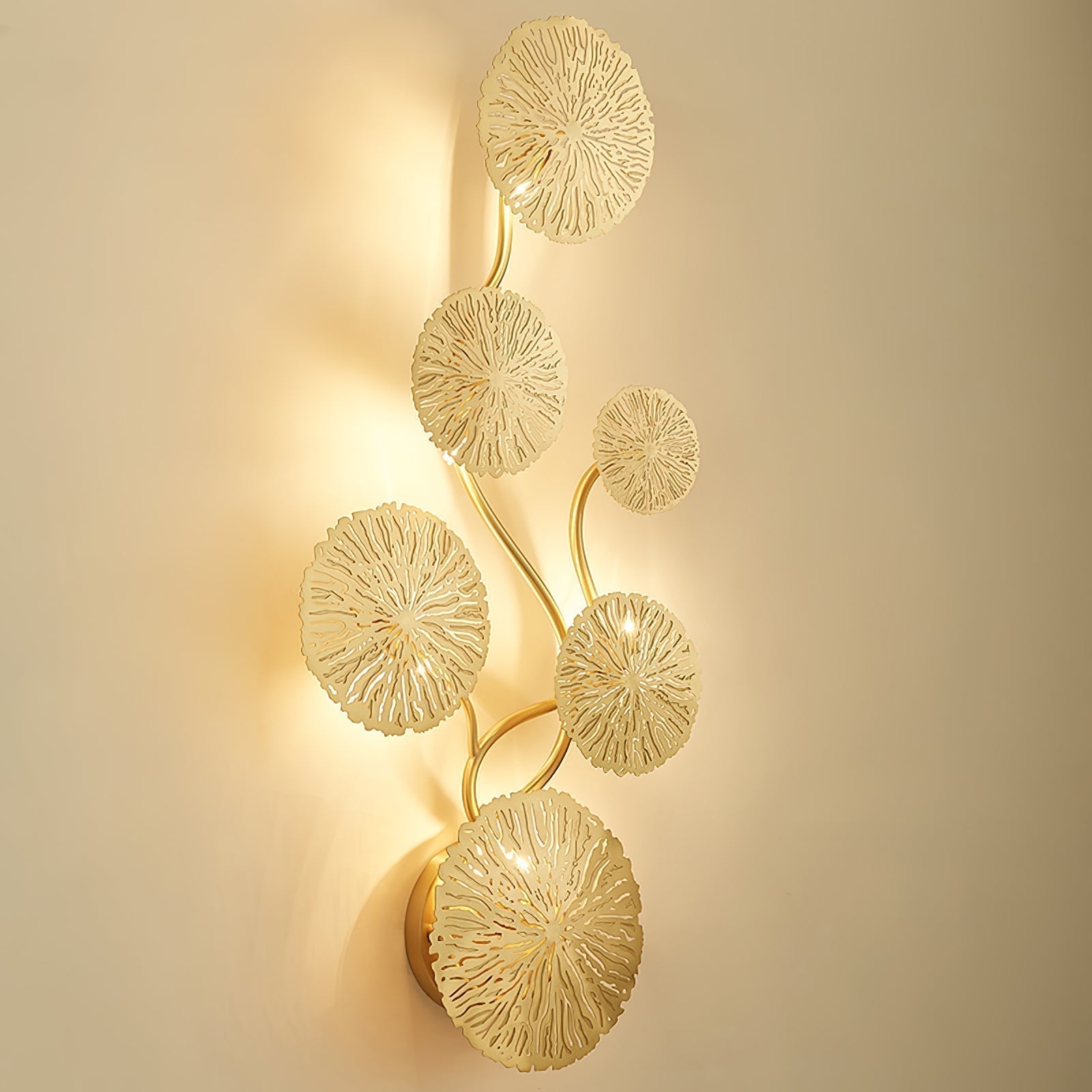 Modern Gilded Lotus Leaf Wall Sconce Artistic Golden Stainless Steel LED Lighting Fixture