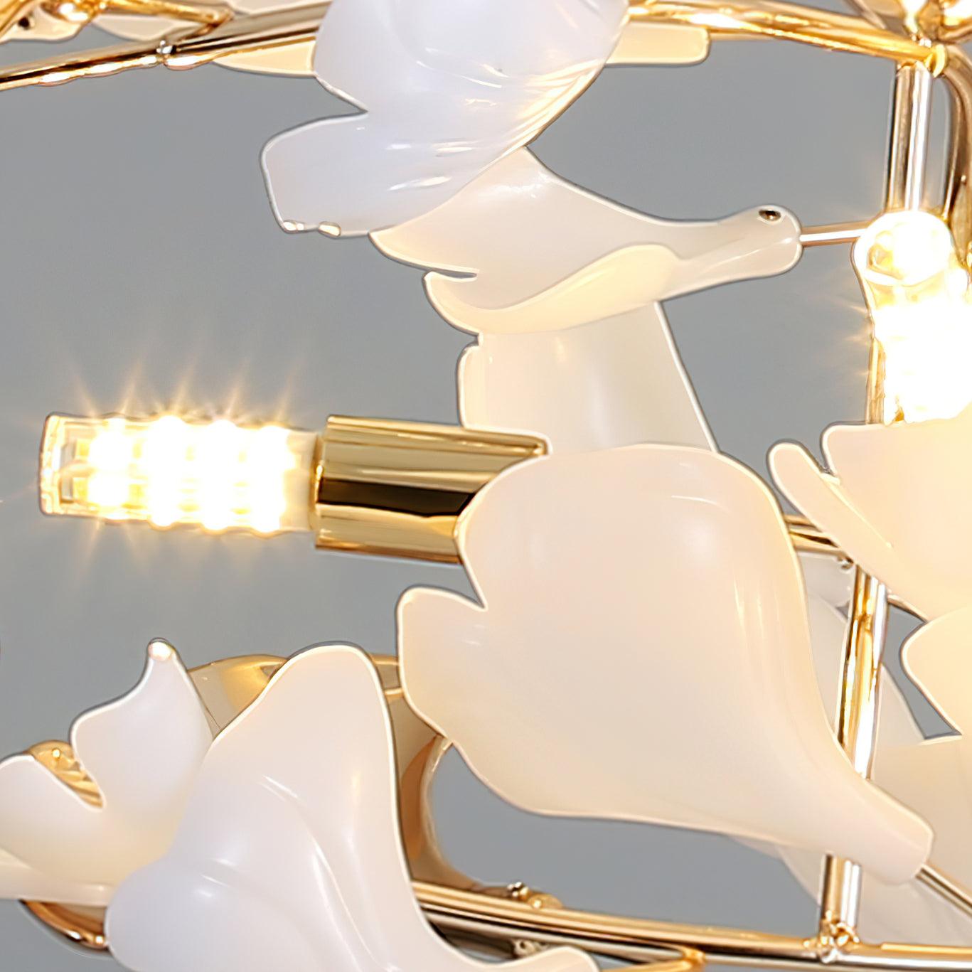Modern Gingko Leaf Ceramic Crown Chandelier Iron Linear Pendant Light