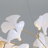 Modern Gingko Leaf Ceramic Crown Chandelier Iron Linear Pendant Light