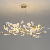 Modern Gingko Leaf Ceramic Crown Chandelier Iron Linear Pendant Light