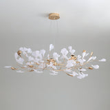 Modern Gingko Leaf Ceramic Crown Chandelier Iron Linear Pendant Light