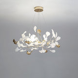 Modern Gingko Leaf Ceramic Crown Chandelier Iron Linear Pendant Light