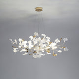 Modern Gingko Leaf Ceramic Crown Chandelier Iron Linear Pendant Light