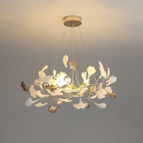 Modern Gingko Leaf Ceramic Crown Chandelier Iron Linear Pendant Light