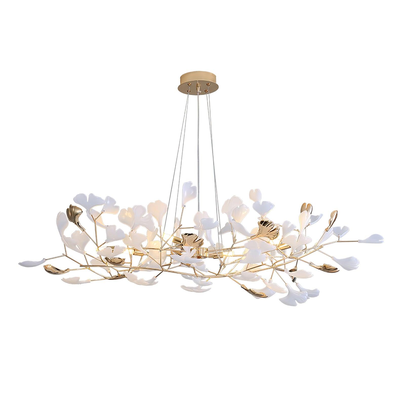 Modern Gingko Leaf Ceramic Crown Chandelier Iron Linear Pendant Light