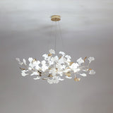 Modern Gingko Leaf Ceramic Crown Chandelier Iron Linear Pendant Light