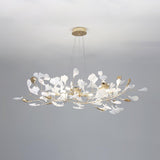 Modern Gingko Leaf Ceramic Crown Chandelier Iron Linear Pendant Light