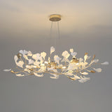 Modern Gingko Leaf Ceramic Crown Chandelier Iron Linear Pendant Light