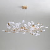 Modern Gingko Leaf Ceramic Crown Chandelier Iron Linear Pendant Light