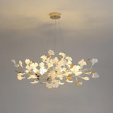 Modern Gingko Leaf Ceramic Crown Chandelier Iron Linear Pendant Light