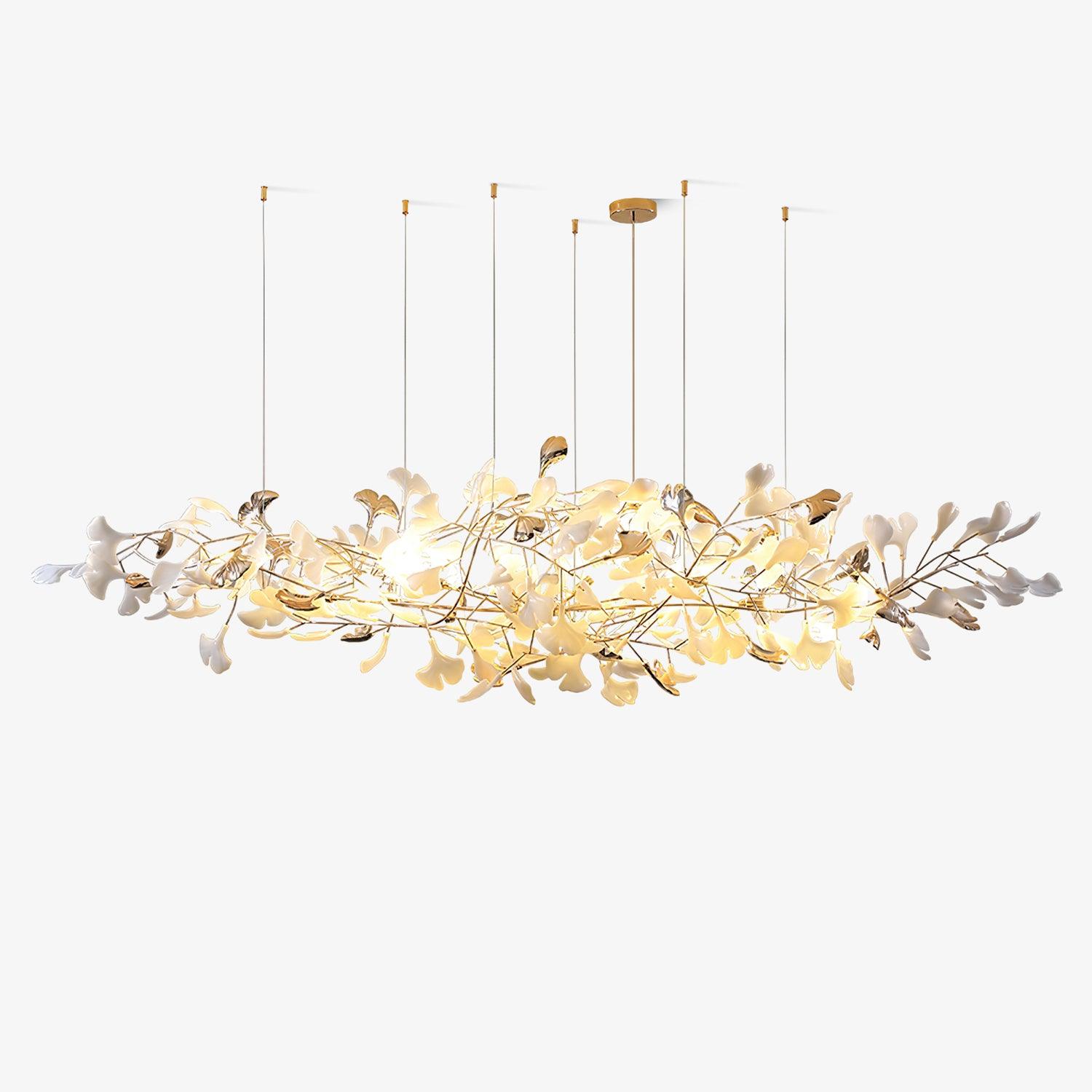 Modern Ginkgo Cloud Chandelier with Handcrafted Porcelain Leaves for Warm Artistic Lighting