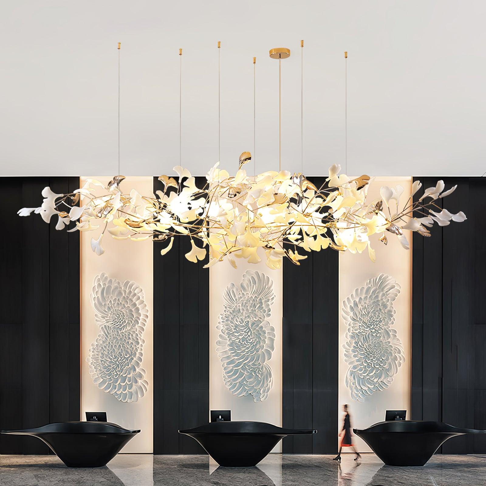 Modern Ginkgo Cloud Chandelier with Handcrafted Porcelain Leaves for Warm Artistic Lighting