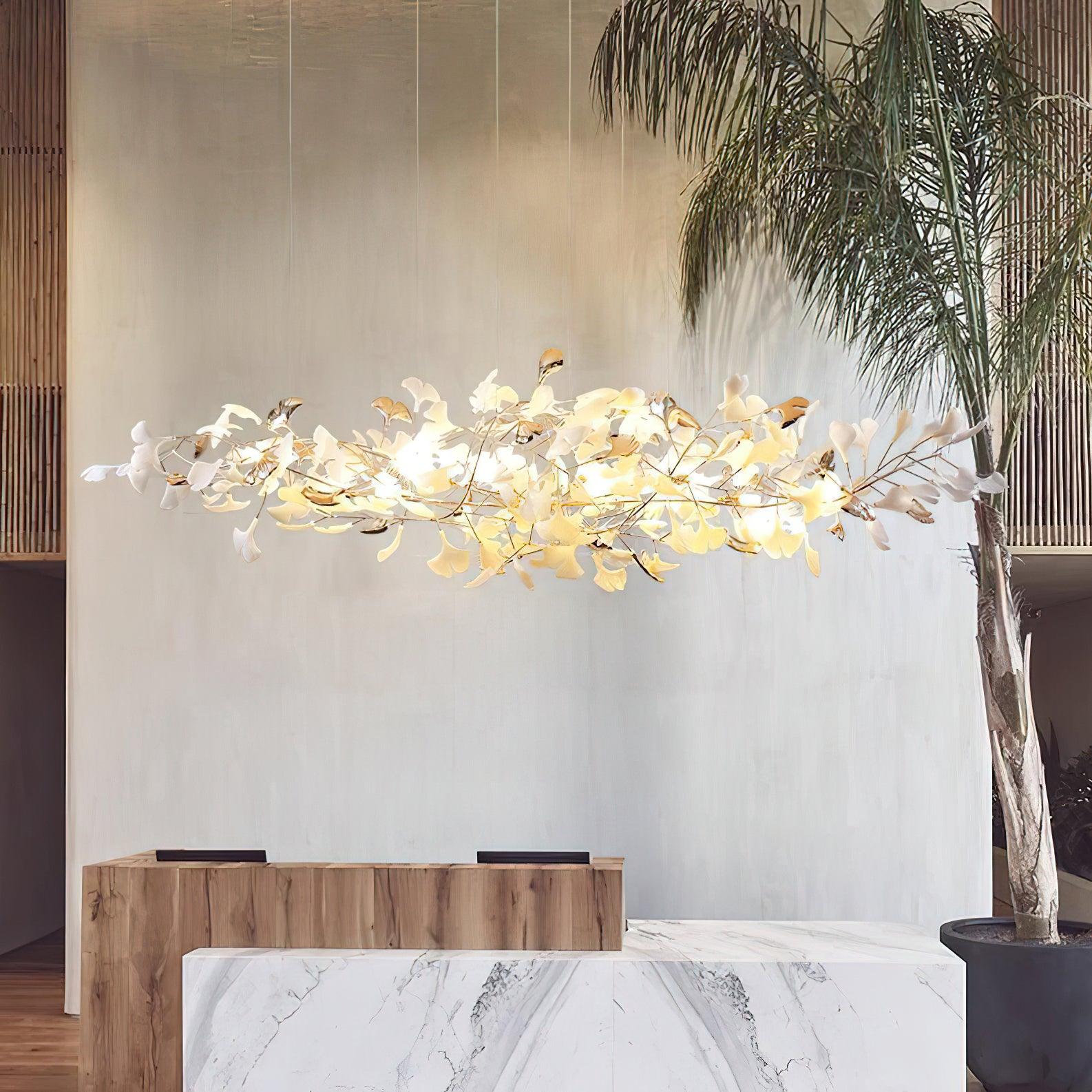Modern Ginkgo Cloud Chandelier with Handcrafted Porcelain Leaves for Warm Artistic Lighting
