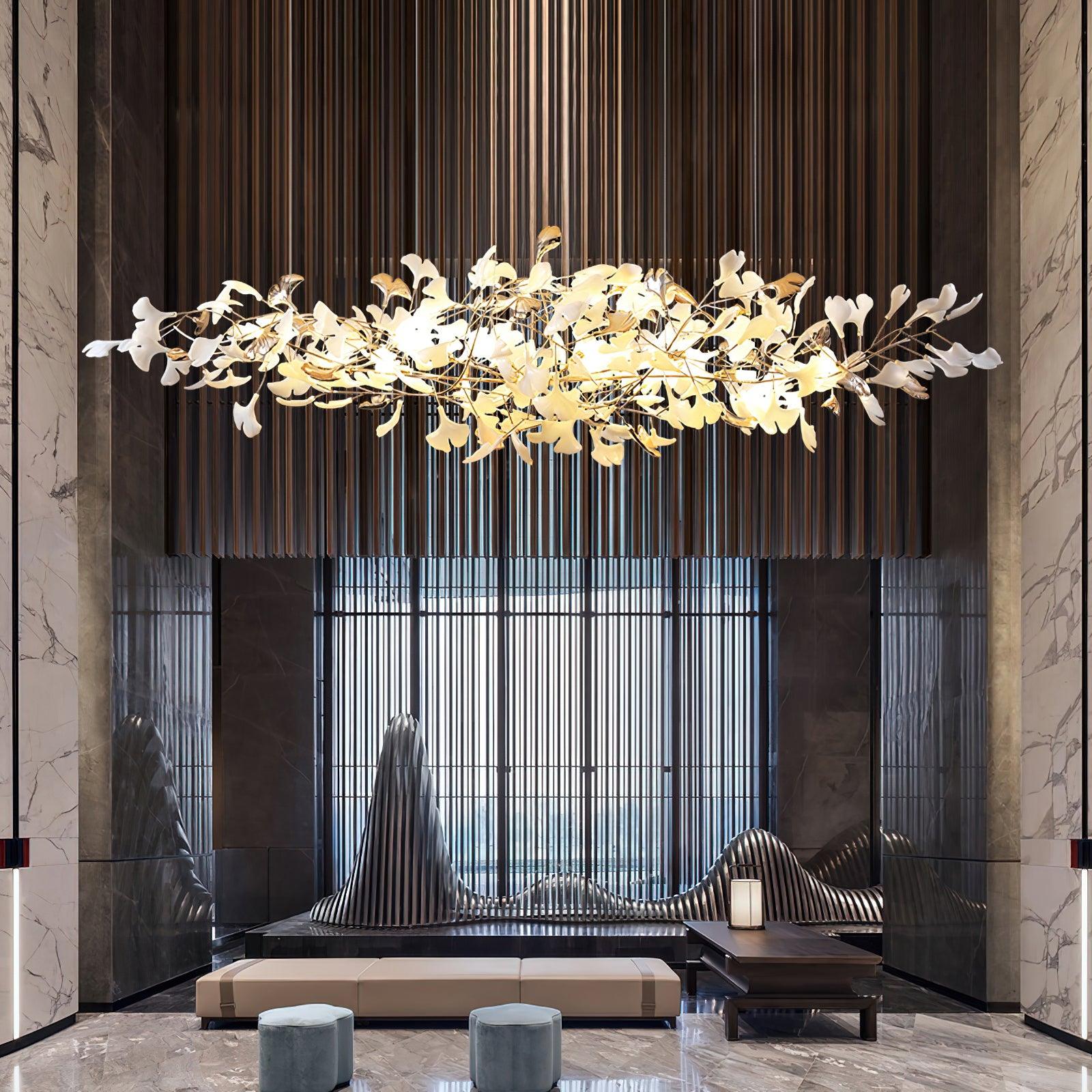Modern Ginkgo Cloud Chandelier with Handcrafted Porcelain Leaves for Warm Artistic Lighting