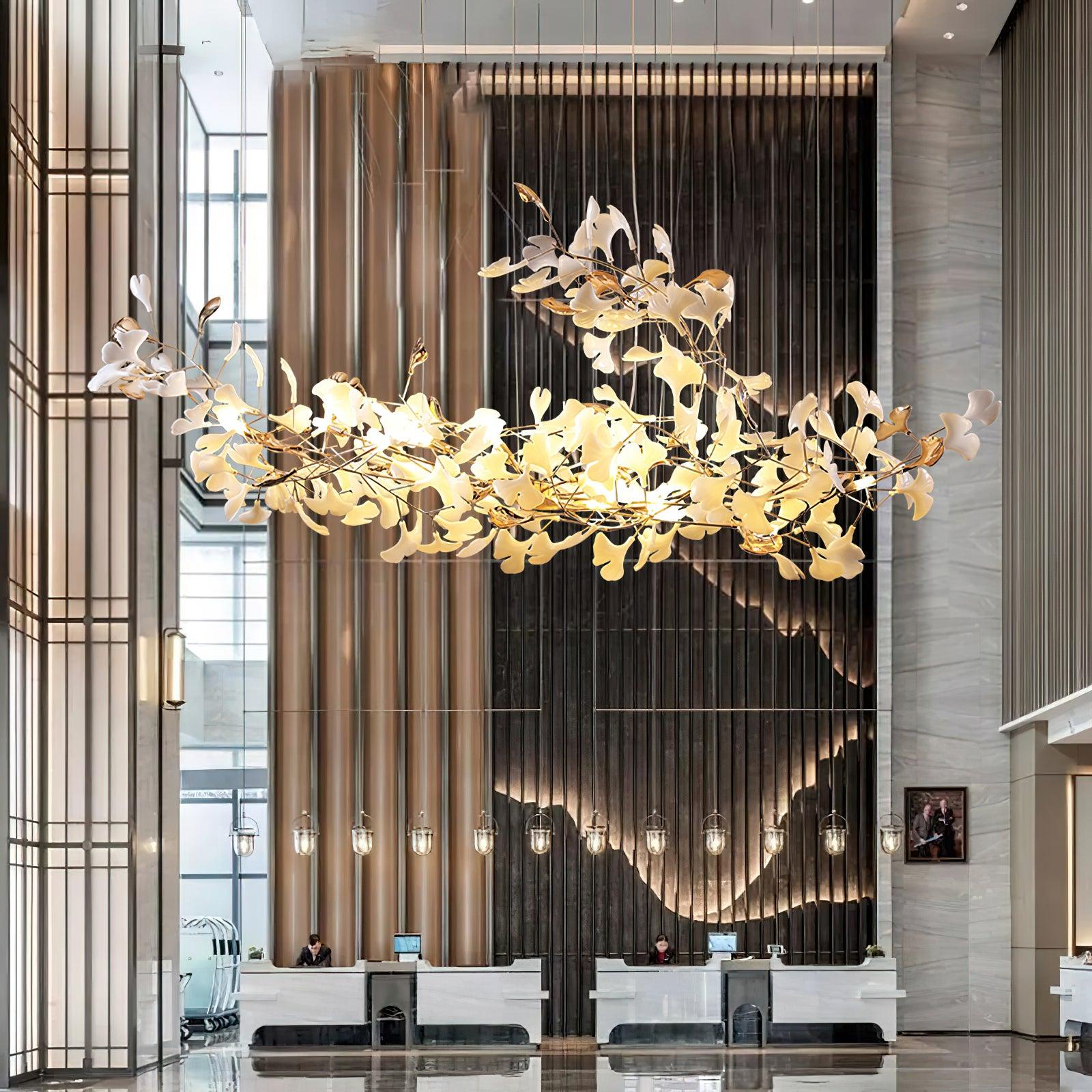 Modern Ginkgo Cloud Chandelier with Handcrafted Porcelain Leaves for Warm Artistic Lighting