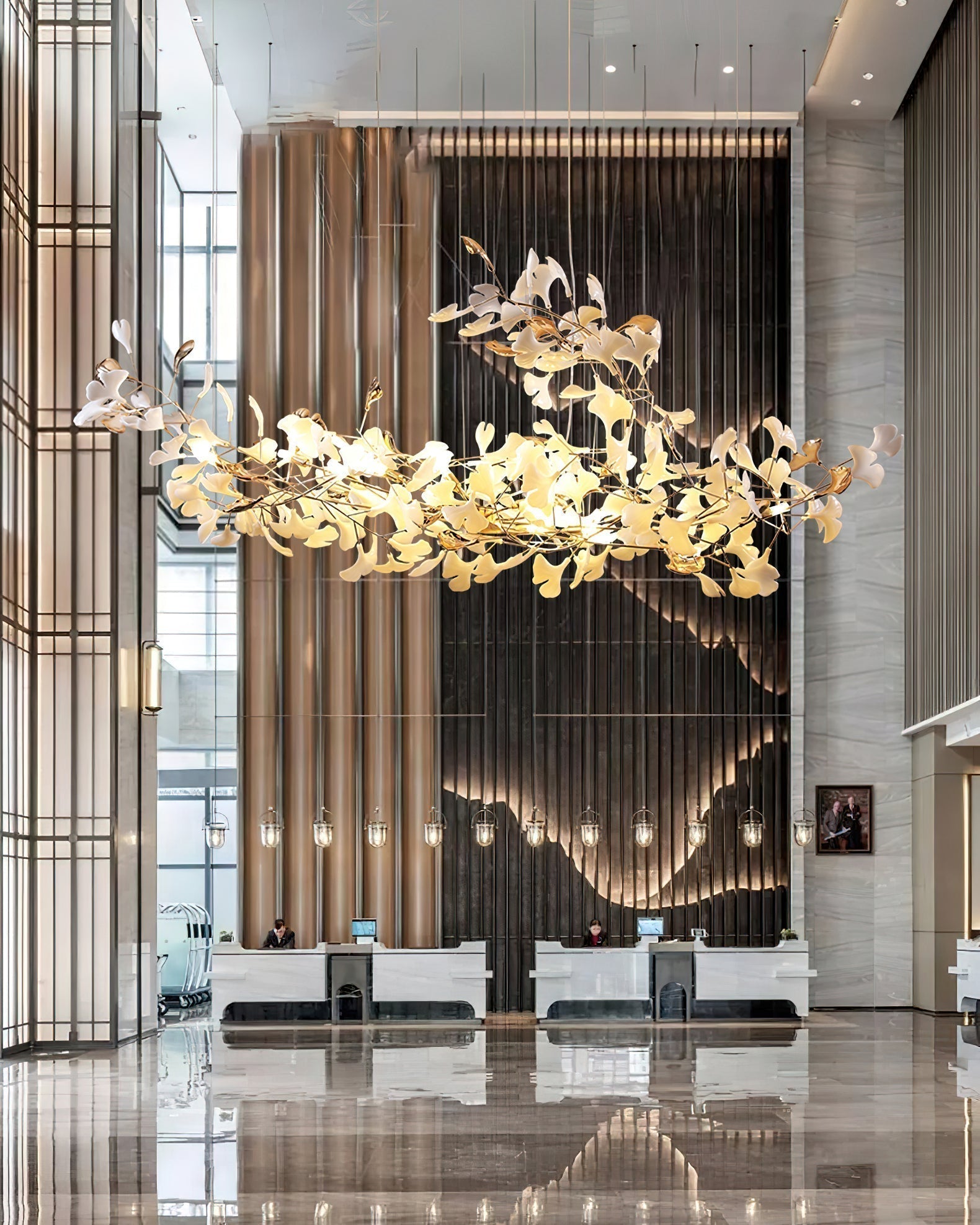 Modern Ginkgo Cloud Chandelier with Handcrafted Porcelain Leaves for Warm Artistic Lighting