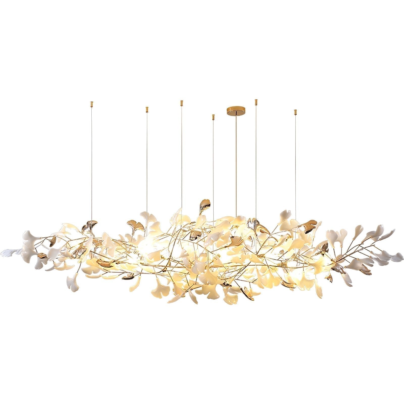 Modern Ginkgo Cloud Chandelier with Handcrafted Porcelain Leaves for Warm Artistic Lighting