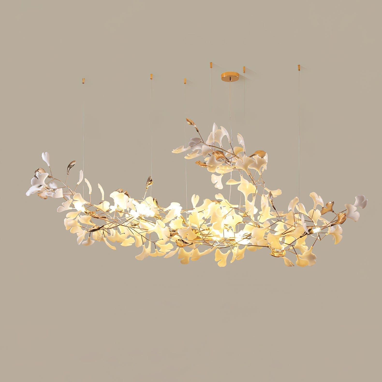 Modern Ginkgo Cloud Chandelier with Handcrafted Porcelain Leaves for Warm Artistic Lighting
