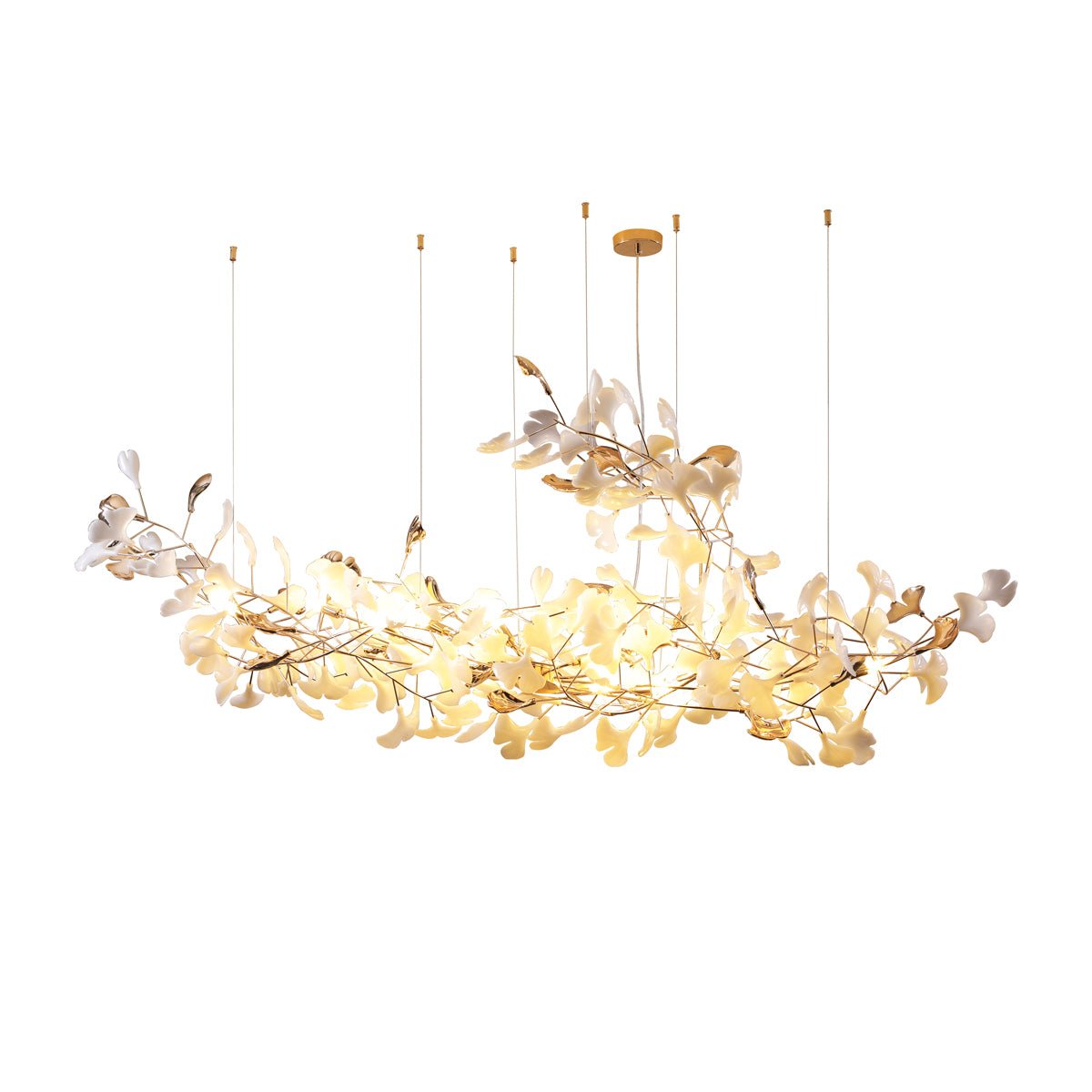 Modern Ginkgo Cloud Chandelier with Handcrafted Porcelain Leaves for Warm Artistic Lighting