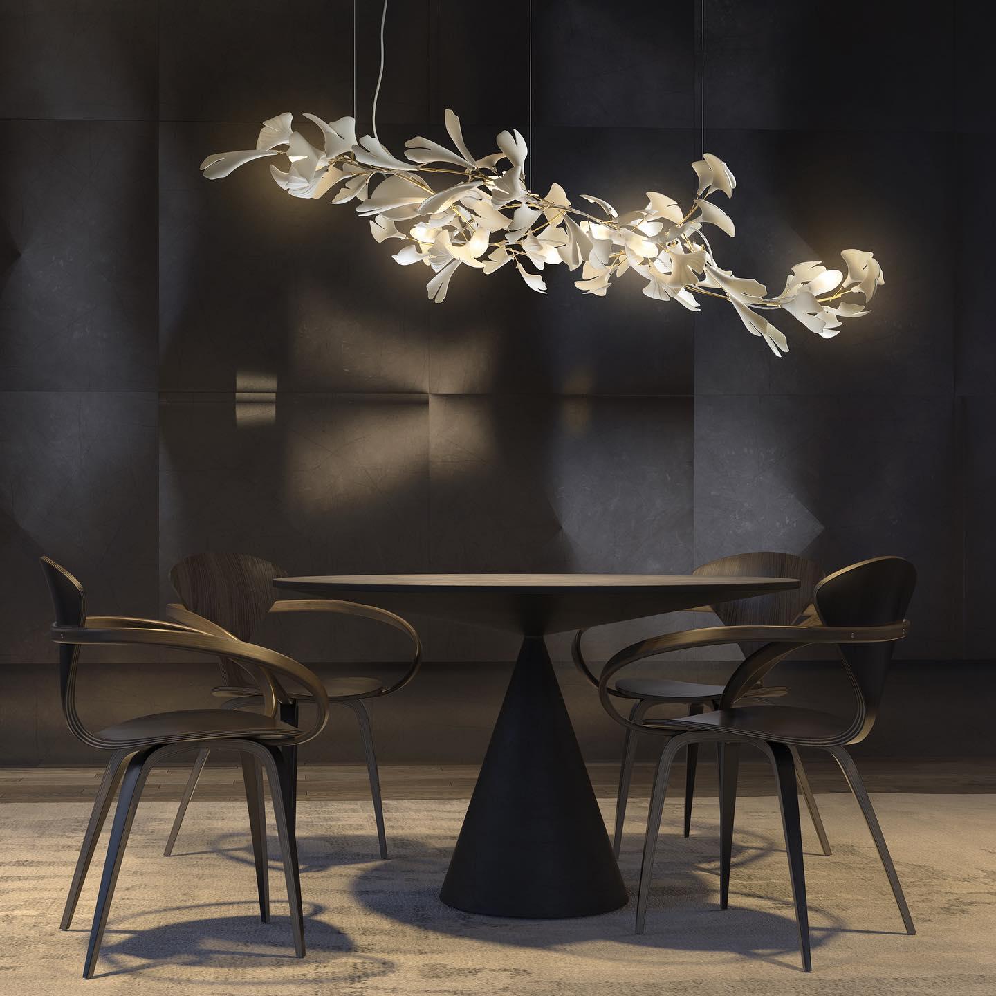 Modern Ginkgo Leaf Porcelain Chandelier Luxury Ceramic Candelabrum Lighting