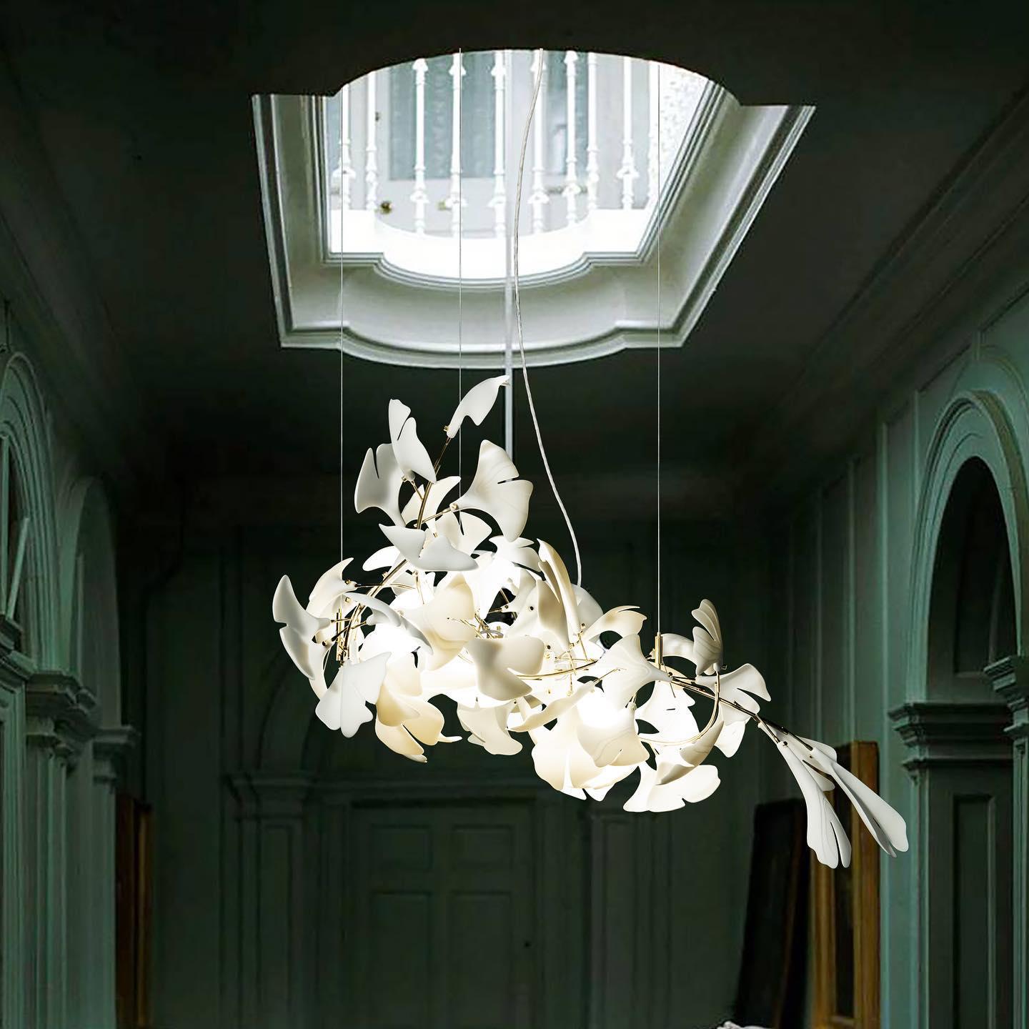 Modern Ginkgo Leaf Porcelain Chandelier Luxury Ceramic Candelabrum Lighting