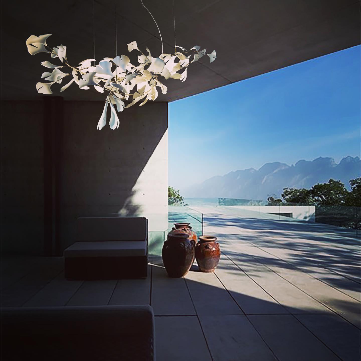 Modern Ginkgo Leaf Porcelain Chandelier Luxury Ceramic Candelabrum Lighting