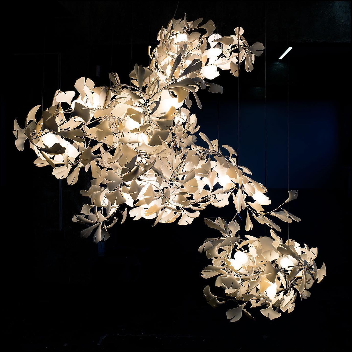 Modern Ginkgo Leaf Porcelain Chandelier Luxury Ceramic Candelabrum Lighting