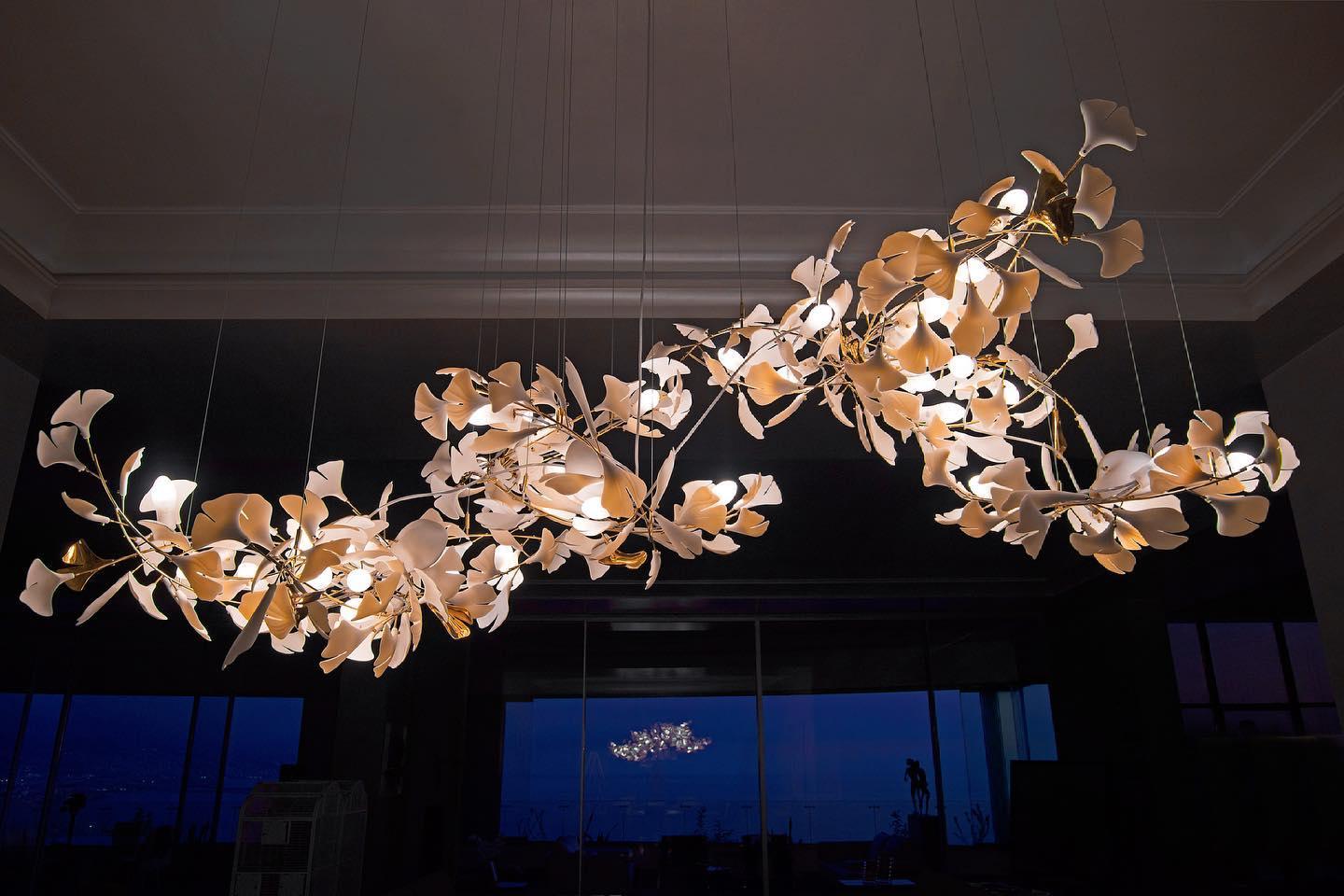 Modern Ginkgo Leaf Porcelain Chandelier Luxury Ceramic Candelabrum Lighting
