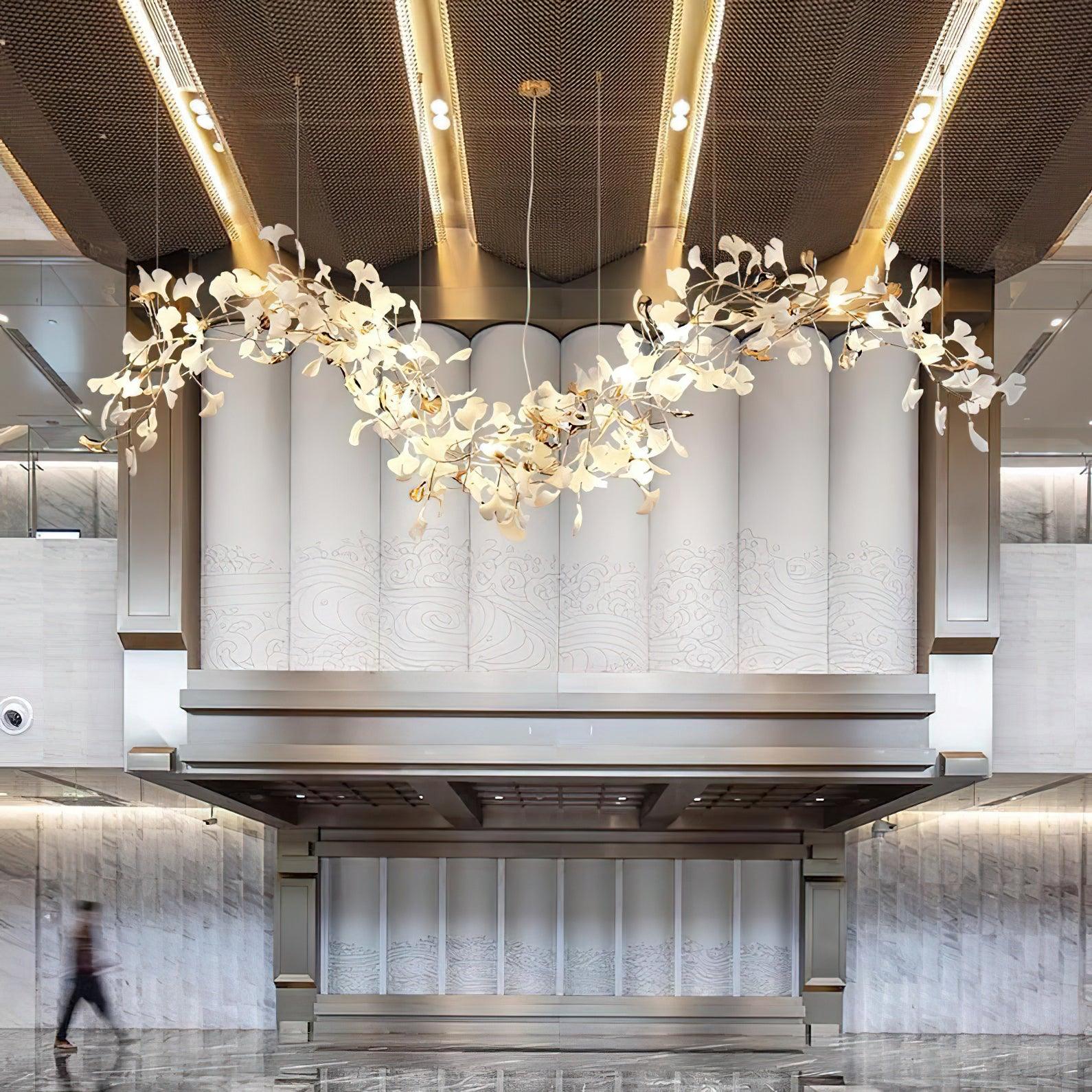 Modern Ginkgo Leaf Porcelain Chandelier Luxury Hanging Ceiling Light Fixture