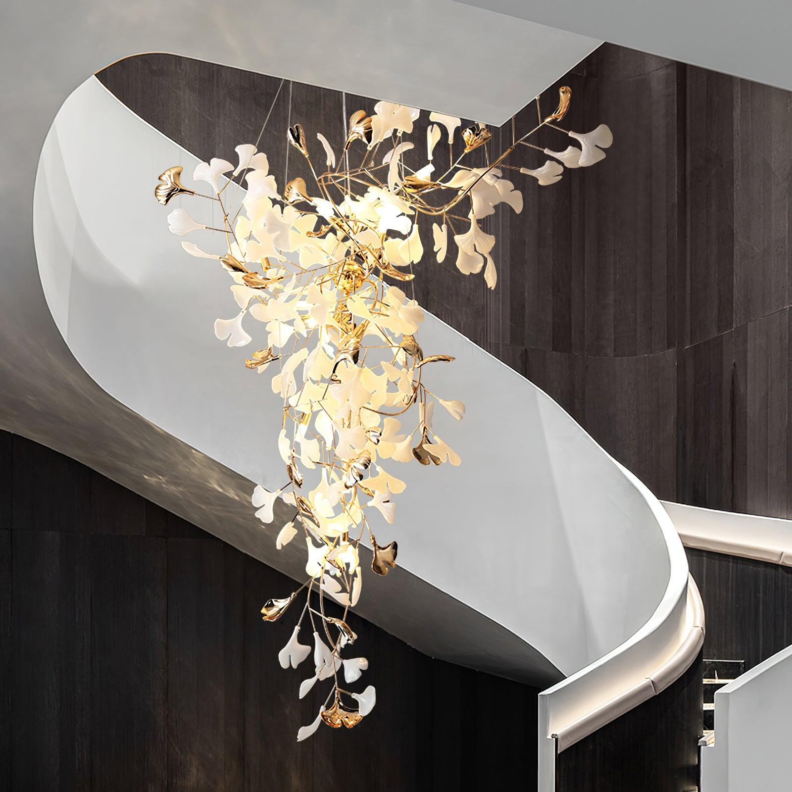 Modern Ginkgo Leaf Porcelain Chandelier Luxury Hanging Ceiling Light Fixture