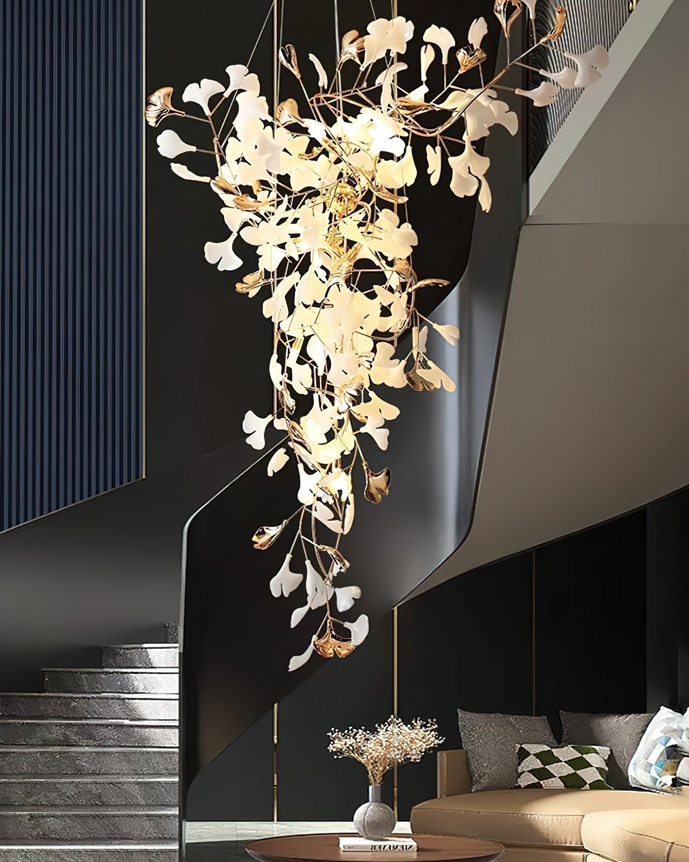 Modern Ginkgo Leaf Porcelain Chandelier Luxury Hanging Ceiling Light Fixture