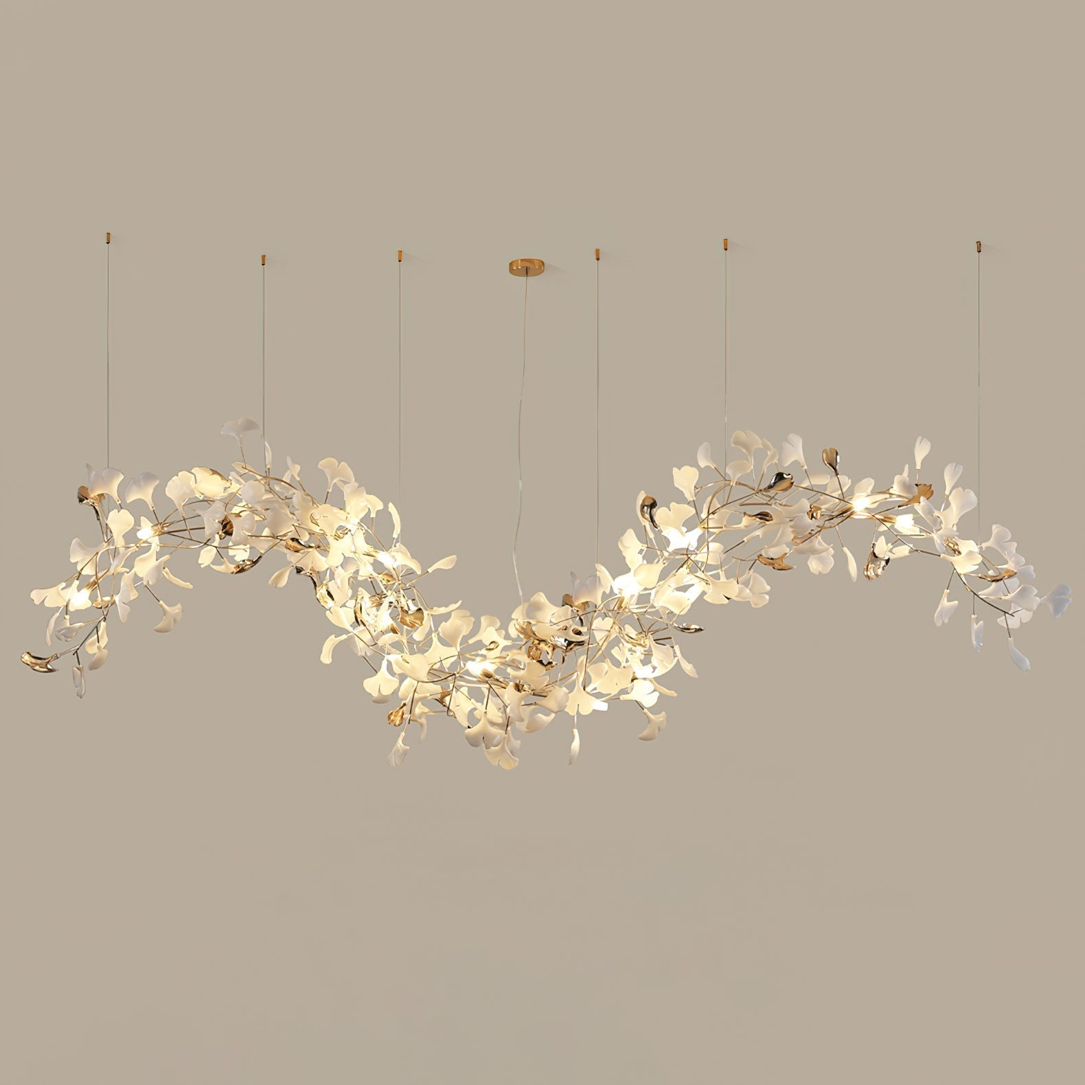 Modern Ginkgo Leaf Porcelain Chandelier Luxury Hanging Ceiling Light Fixture