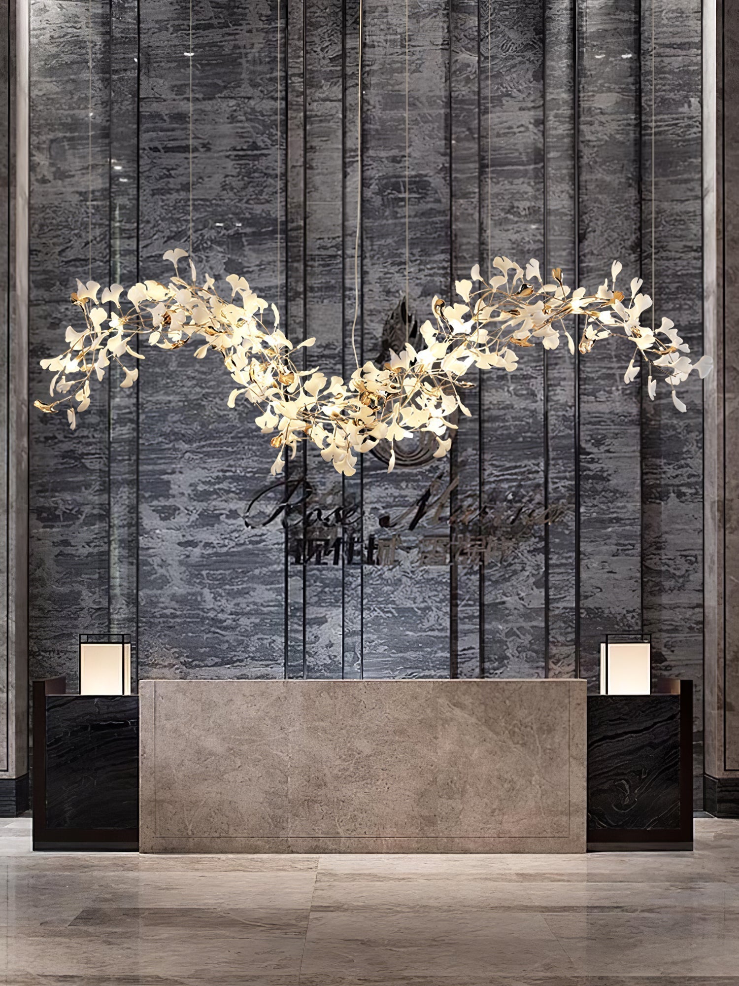 Modern Ginkgo Leaf Porcelain Chandelier Luxury Hanging Ceiling Light Fixture