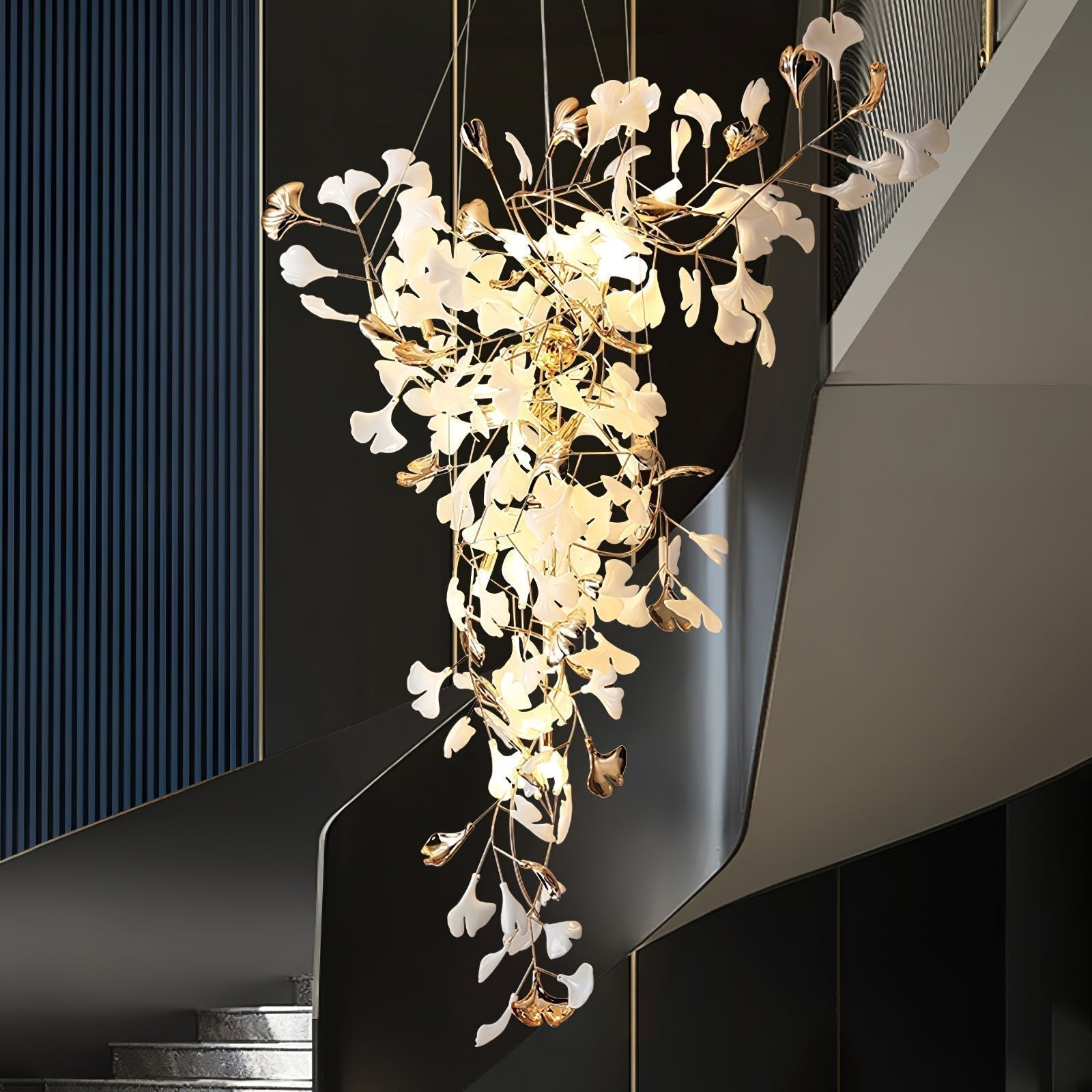 Modern Ginkgo Leaf Porcelain Chandelier Luxury Hanging Ceiling Light Fixture