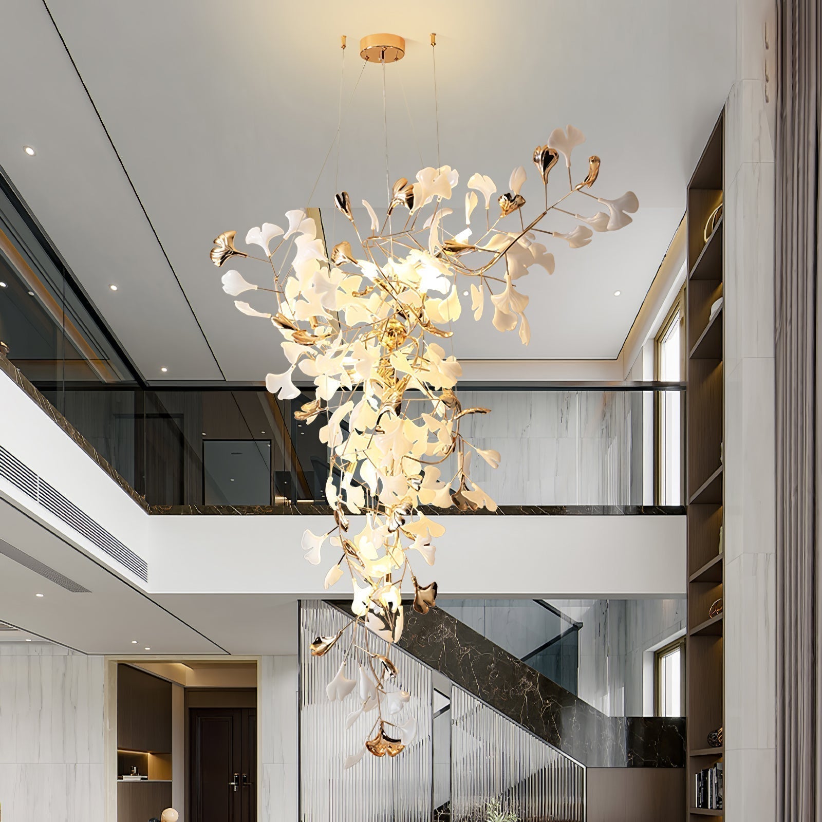 Modern Ginkgo Leaf Porcelain Chandelier Luxury Hanging Ceiling Light Fixture