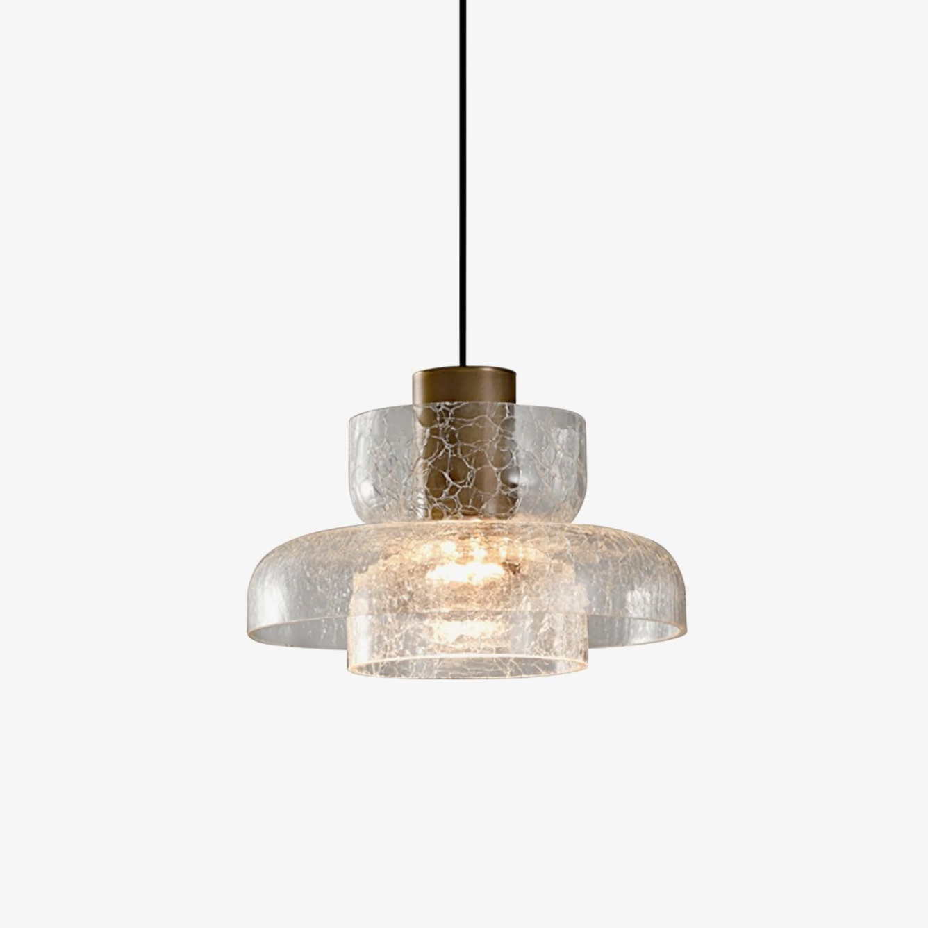 Modern Glacier Crackle Glass LED Pendant Light Bronze Finish for Kitchen Island