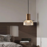 Modern Glacier Crackle Glass LED Pendant Light Bronze Finish for Kitchen Island