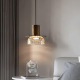 Modern Glacier Crackle Glass LED Pendant Light Bronze Finish for Kitchen Island