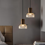 Modern Glacier Crackle Glass LED Pendant Light Bronze Finish for Kitchen Island