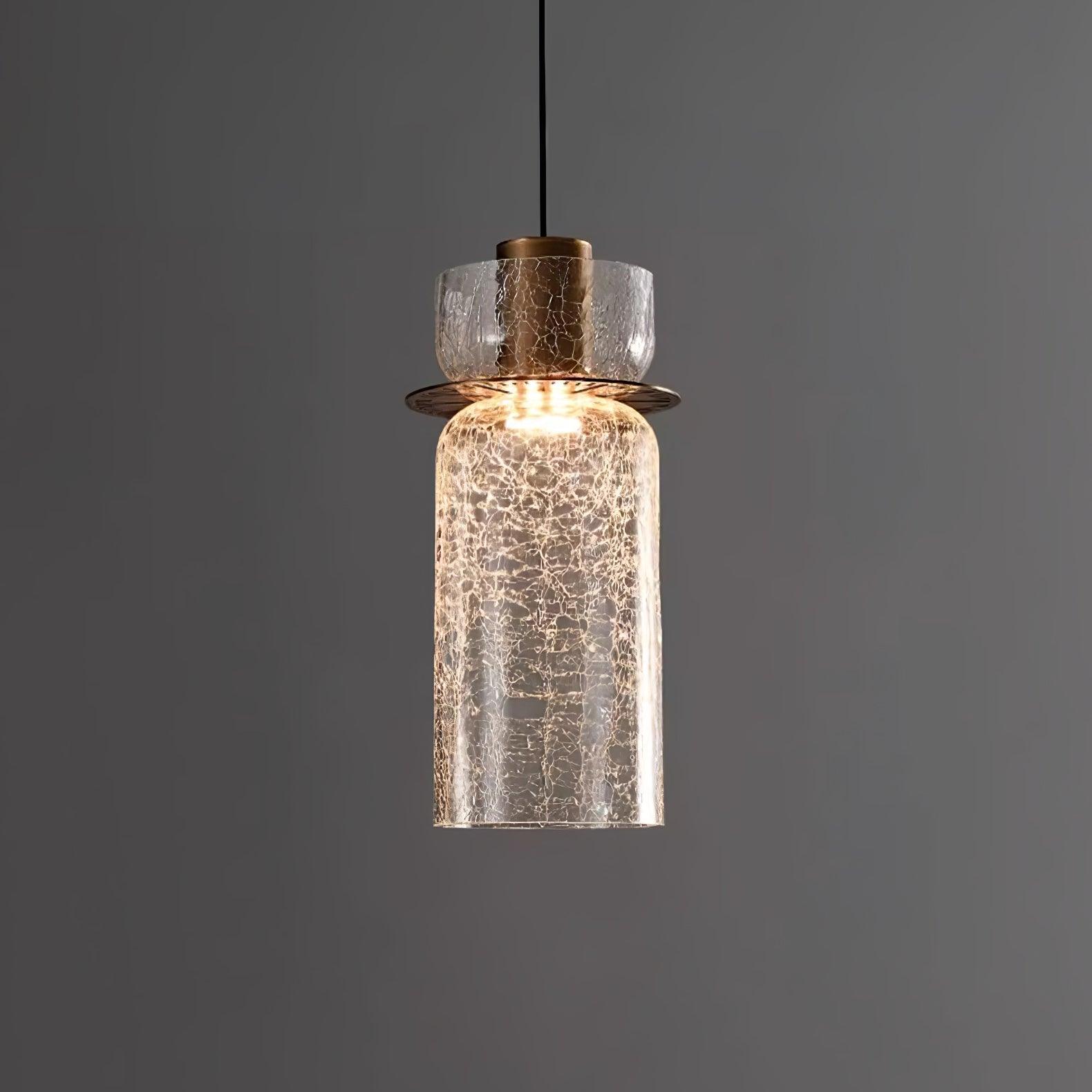 Modern Glacier Crackle Glass LED Pendant Light Bronze Finish for Kitchen Island