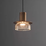 Modern Glacier Crackle Glass LED Pendant Light Bronze Finish for Kitchen Island