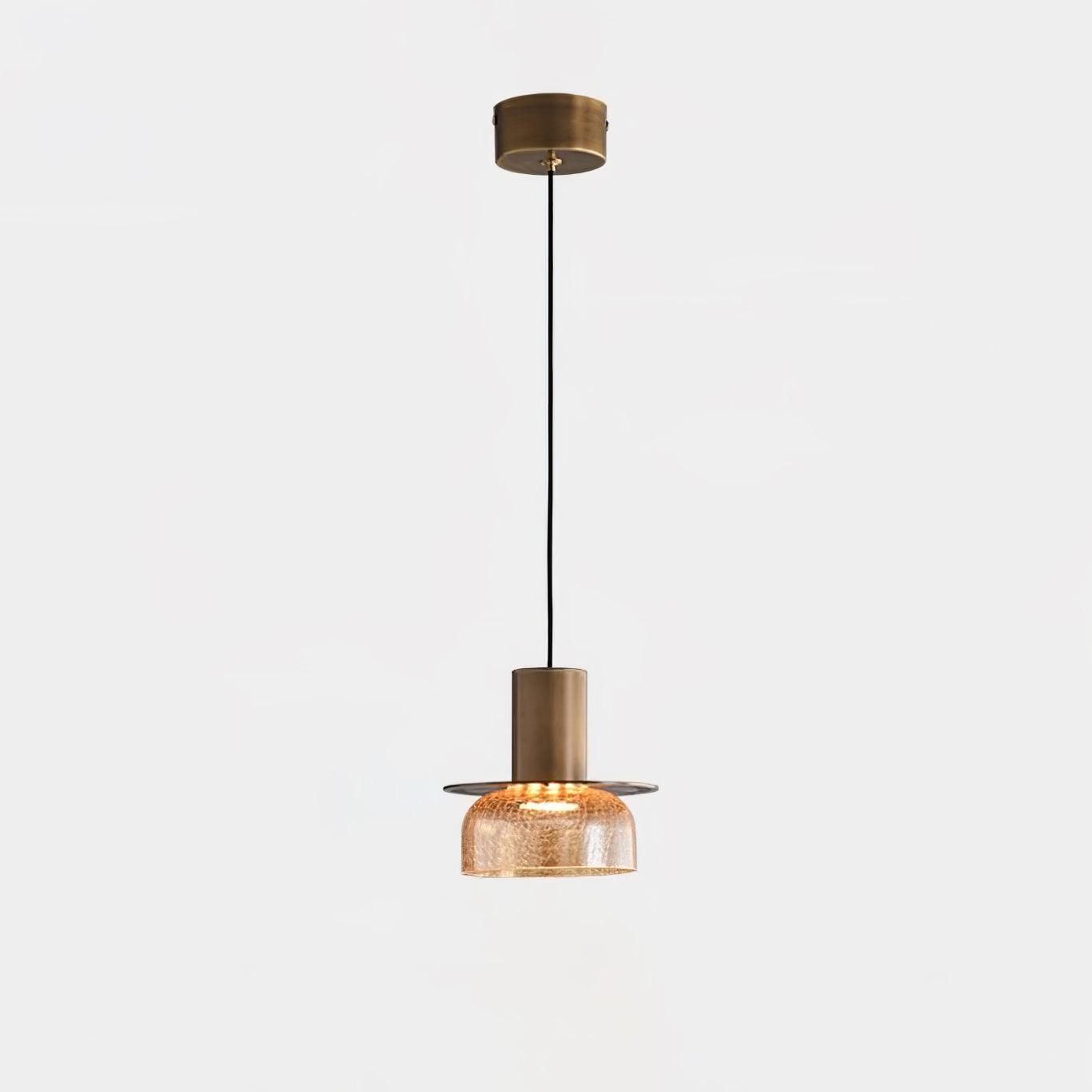 Modern Glacier Crackle Glass LED Pendant Light Bronze Finish for Kitchen Island